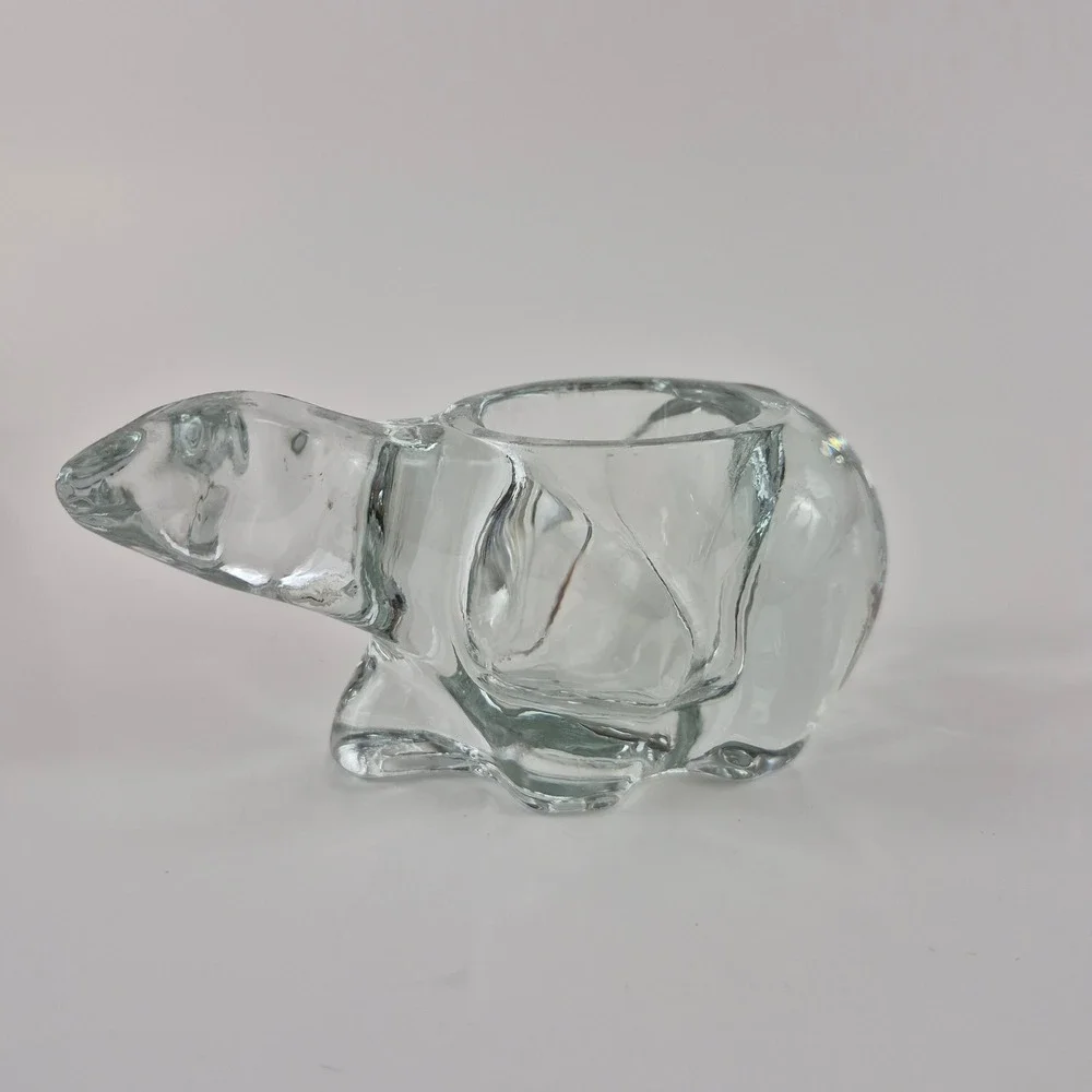 Vintage Clear Art Glass Polar Bear Votive Tea Light Candle Holder Figurine